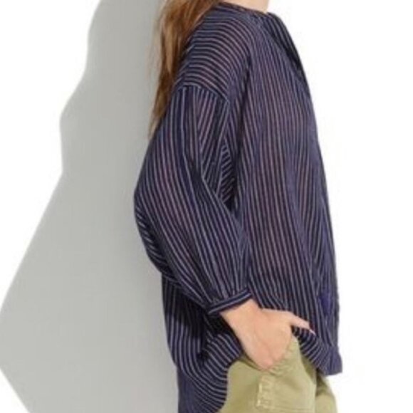 Madewell | 100% Cotton Openview Tunic Navy Striped Oversized Tassel Top | XS - Picture 2 of 11